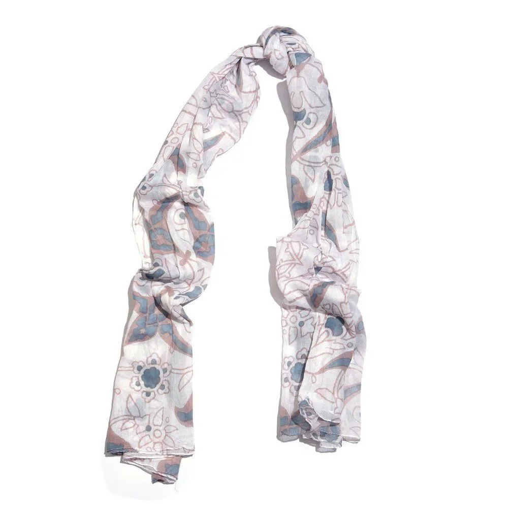 Floral Printed Scarf Blue and White